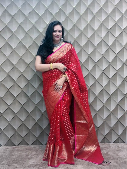 RED ORGANZA BANARSI SAREE